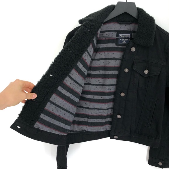 ABERCROMBIE & FITCH Flannel Lined Jean Jacket Black XS - Picture 3 of 8